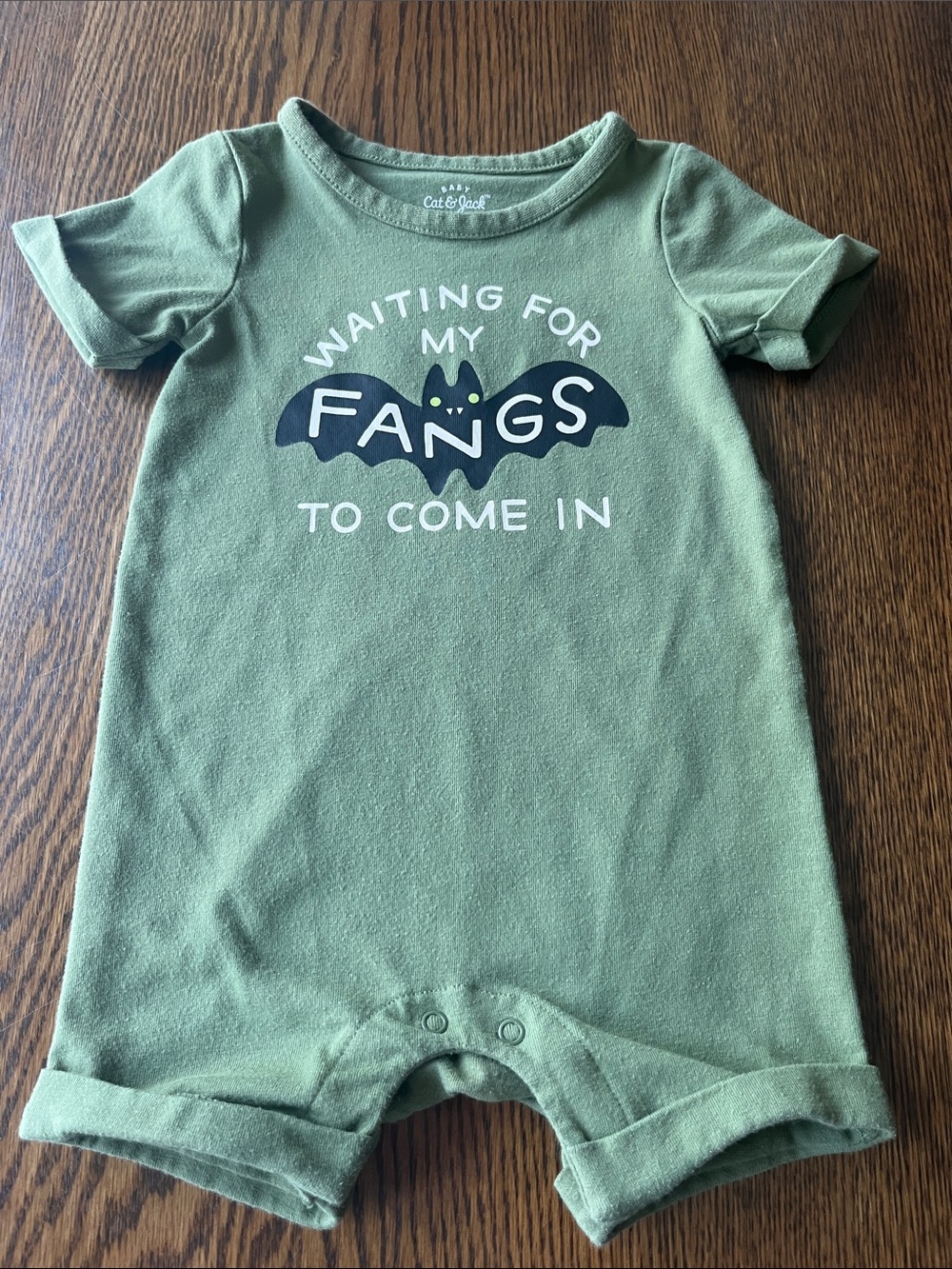 Cat & Jack Olive Green One-Piece Bodysuit with Bat Graphic